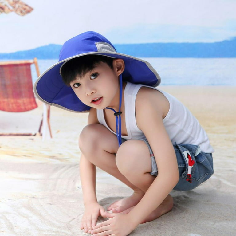 Summer Boy Girl Sun Hat with Neck Flap, Sun Protection Kids Sunhats Wide  Brim Gardening Safari Caps, Royalblue 