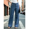 thumbnail image 2 of Womens Mid Rise Wide Leg Jeans Boyfriend Casual Denim Pants with Pockets, 2 of 7