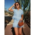 thumbnail image 2 of Women'S Open Knit Short Sleeve Top with Fringe  Blue S, 2 of 5