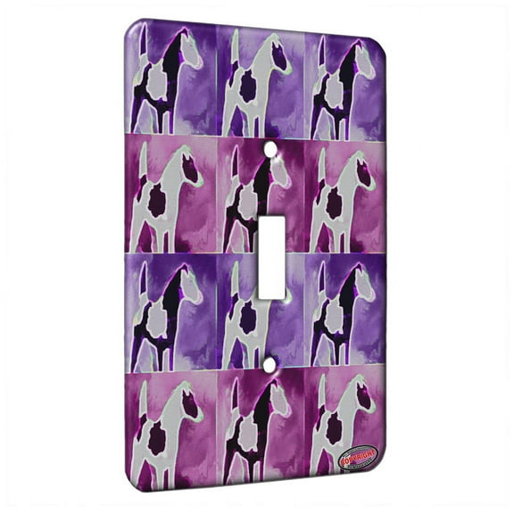 KuzmarK™ Single Gang Toggle Switch Wall Plate - Black Smooth Fox Terrier Abstract Dog Electric Art by Denise Every