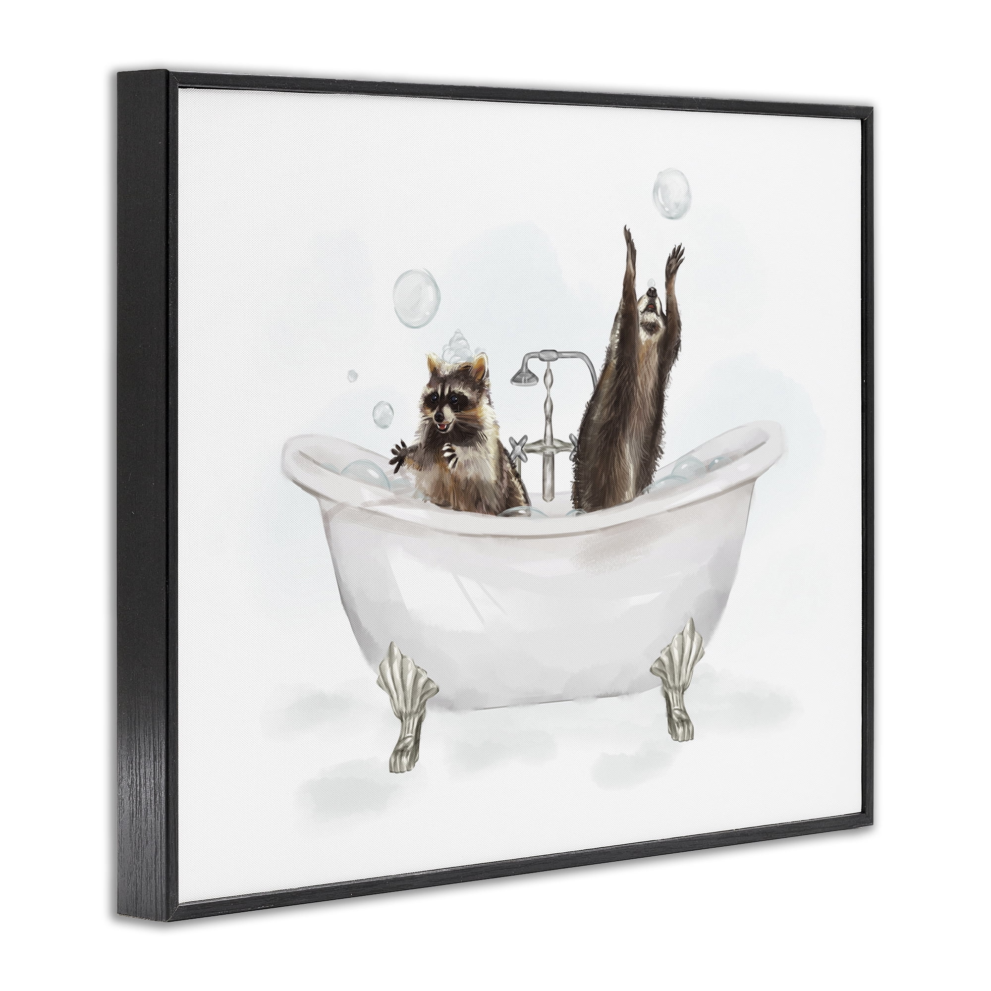 Stupell Industries Raccoons Catching Bubbles Typography Painting Black Framed Art Print Wall Art, 30 x 24