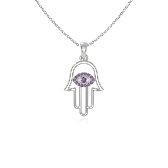 Natural Amethyst Evil Eye-Hamsa Hand Pendant Necklaces for Women in Sterling Silver,February Birthstone Jewelry Gifts for Her Birthday,Wedding Anniversary,Christmas,Graduation,Mothers Day,Valentines