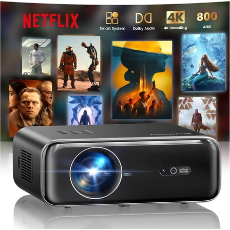 [Built-in Official Apps/4K Support] Smart Outdoor Projector with WiFi and Bluetooth, 800ANSI Movie Projector, DoIby Audio with Dual Speaker, Auto Focus w/ YouTube&PrimeVideo Proyector, Upgrad P62 Pro