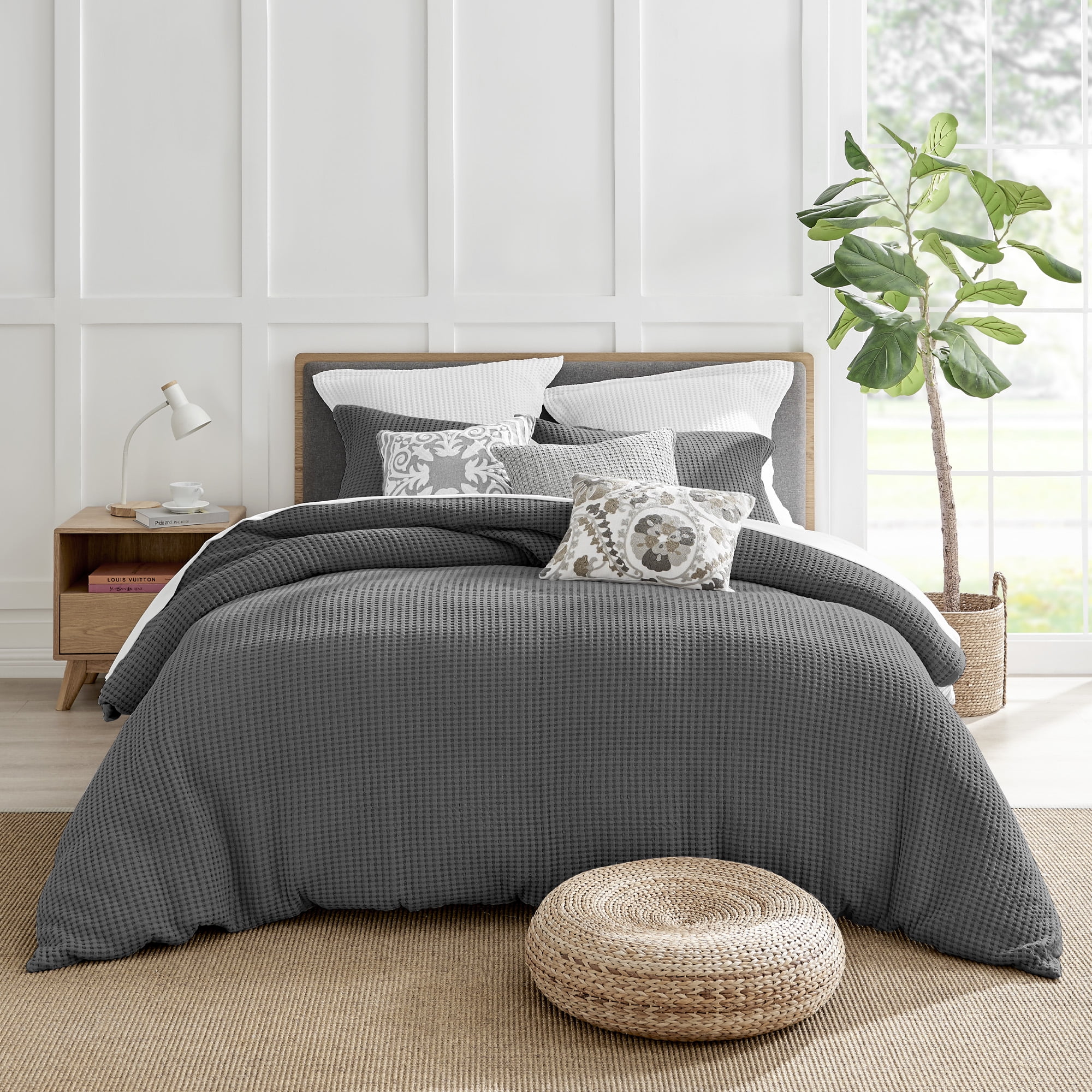 Levtex Home - Mills Waffle Charcoal Duvet Cover Set - King Duvet Cover +  Two King Pillow Cases - Charcoal Waffle Weave - Duvet Cover (106 x 94in.)  and Pillow Case (36 x 20in. ) - Cotton 