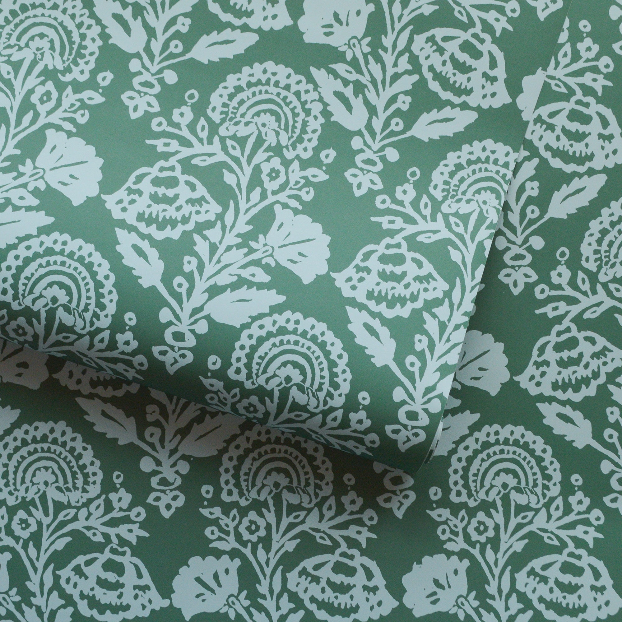Tempaper Floral Damask Green Peel and Stick Wallpaper, 20.5" x 16.5'