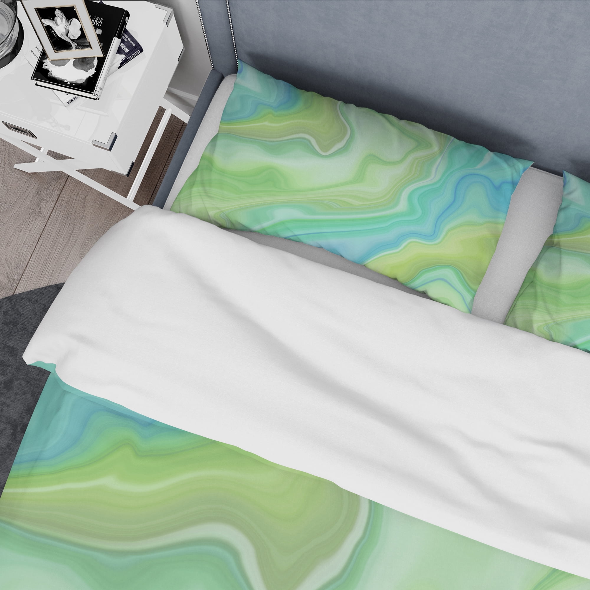 Designart 'Marbled Colours in Shades of Green and Blue' Modern & Contemporary Duvet Cover Set