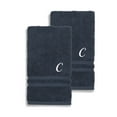 thumbnail image 5 of Authentic Hotel and Spa  Omni Turkish Cotton Terry Set of 2 Navy Blue Hand Towels with White Script Monogrammed Initial Navy Blue/B, 5 of 5