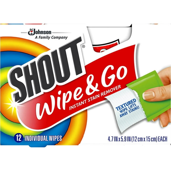 Sh Wipes Stain Remover for Clothes Laundry, Instant Stain Remover and Individually Wrapped, Travel Essentials, Works on Everyday Stains, 12 Wipes per Carton (6 Cartons)