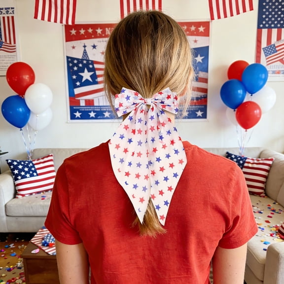 ERTZAE Patriotic Ribbon Bow,11.8"Stripe String Stars Tree Topper Bow,4Th Of July Decoration,Wreath Bow For Front Door,Red White Blue Independence Anniversary Memorial Day Party Supply,Americana Decor