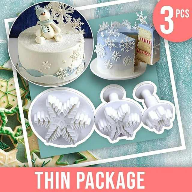 Juego de 3 cortafuegos para galletas Snowflake - moldes de plástico para hornear galletas navideñas, fondant, masa y manualidades