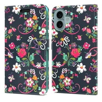 CoverON For Apple iPhone 16 Wallet Case, RFID Blocking Vegan Leather 6x Card Slot Holder Cover Flip Folio Phone Pouch, Navy Flower