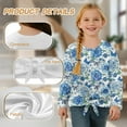 thumbnail image 6 of Xixirimido Blue Butterfly Boho Mandala Printed Girls Long Sleeve Shirt Kids Crewneck T-Shirts Trendy 3D Graphic Tie-hem Cute Tees for Fall Winter, Size 5-6, 6 of 7