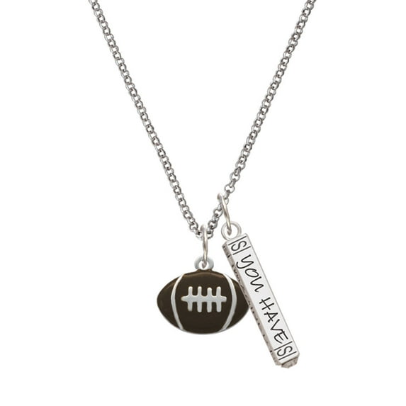 Delight Jewelry Silvertone Large Enamel Football Silvertone Live the Life You Have Imagined Bar Charm Necklace, 23"
