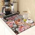 thumbnail image 2 of Coffee Mat for Countertops, Flower Rose Peony Retro Dish Drying Mat 2 Pcs for Kitchen Coffee Bar Accessories, Coffee Maker Espresso Machine Dish Rack Hide Stain Rubber Backed 12x19in, 2 of 6