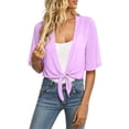 thumbnail image 3 of Hearthz Womens Shrugs for Summer Cropped Cardigan Short Sleeve Open Front Sheer Shawl Cardigans Lightweight Chiffon Kimono Cover Up Purple L, 3 of 7