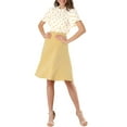thumbnail image 2 of Allegra K Women's Polka Dots Stand Collar Pleat Keyhole Back Short Flare Sleeve Top, 2 of 6