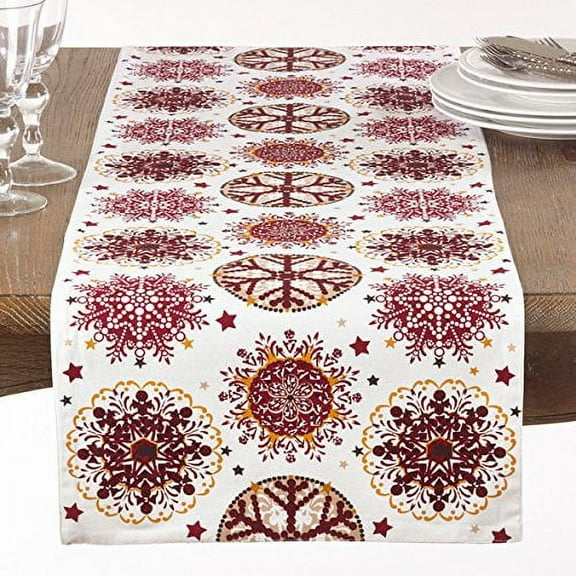 Fennco Styles Holiday Decor Red Snowflake Print Table Runner - 16"x72"