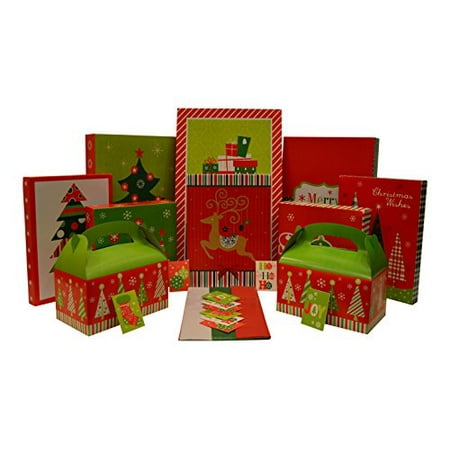 Christmas Gift Box Set - Kit Contains Gift Boxes, Gift Tags, Tissue Paper - Everything Needed To Wrap Presents (36 Piece Set)