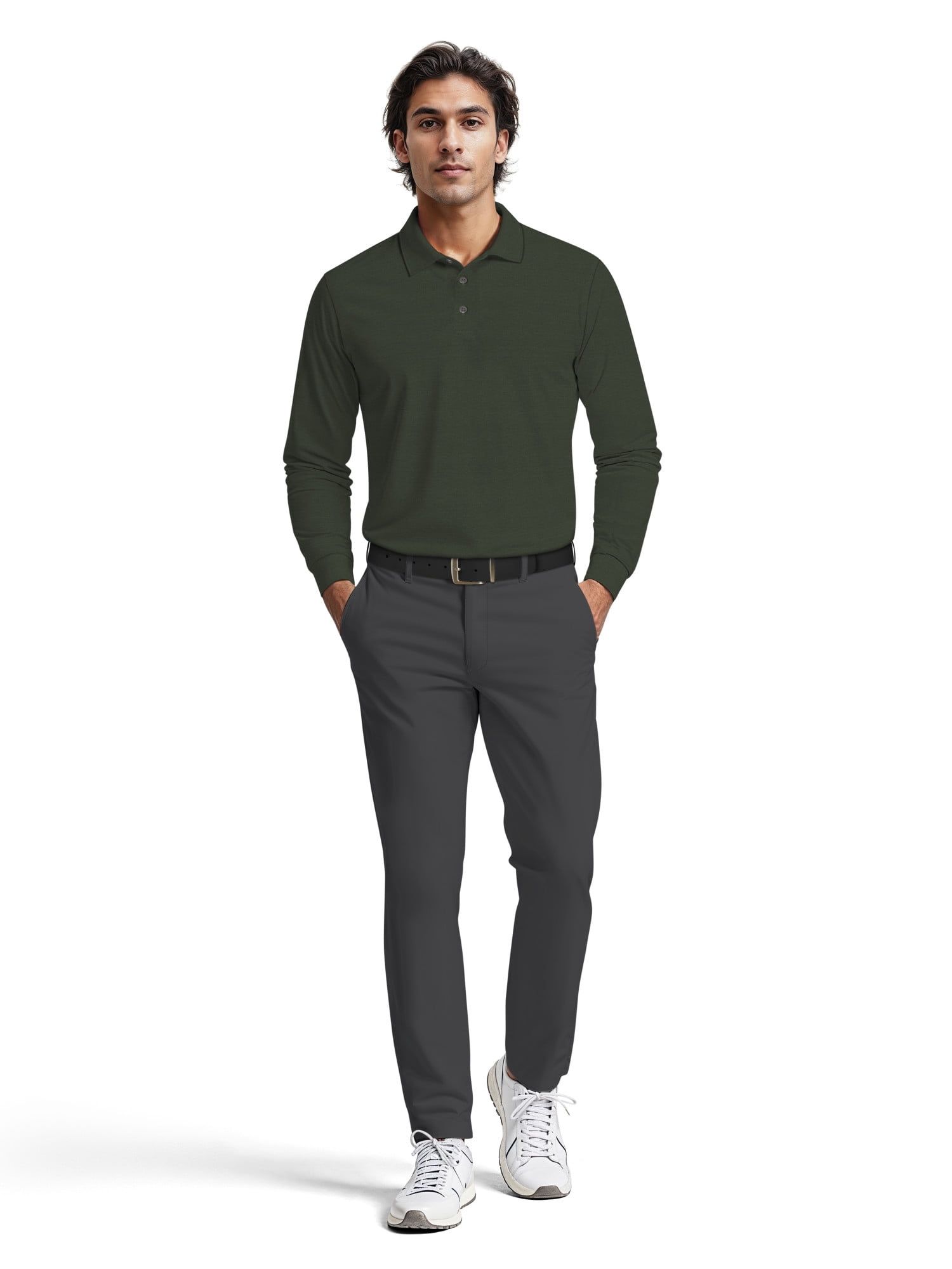 Ben Hogan Men's & Big Men's Performance Long Sleeve Heather Stripe Polo – Moisture Wicking, Easy Care, S-5XL