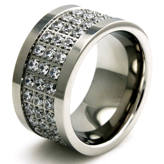 Tioneer Stainless Steel Sparkling Eternity Crusted Cubic Zirconia Wedding Band Ring