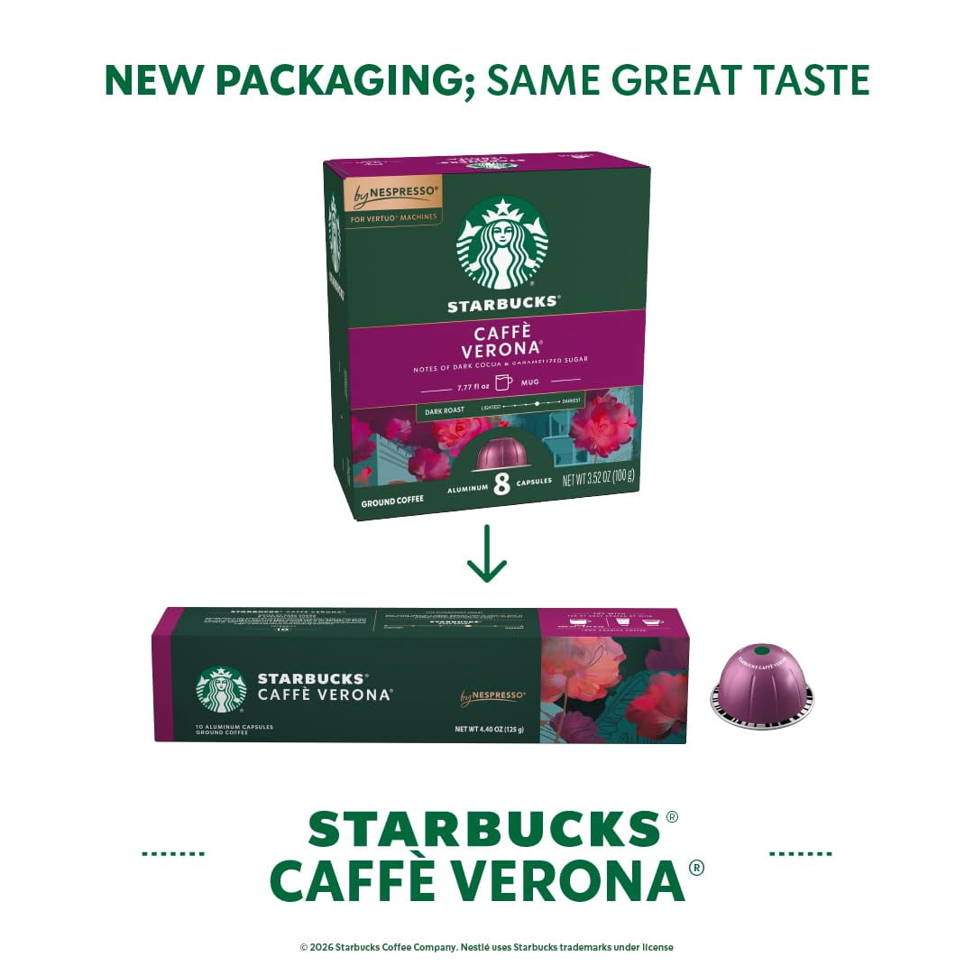 Starbucks by Nespresso Vertuo, Caffè Verona Dark Roast Coffee, 30-count Coffee Pods, Brews 7.8 oz.