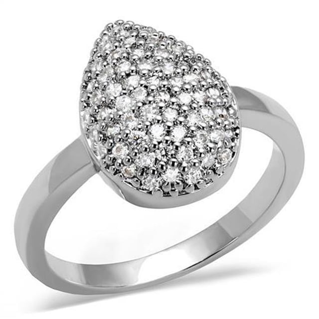 Women Rhodium Brass Ring with AAA Grade CZ in Clear - Size 9