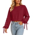 thumbnail image 2 of CLOISE Women's Sweatshirts Long Sleeve Pullover Tops Solid Color Crew Neck Shirts Fleece Lining Loose Trendy Fall Clothing Outdoor Red XL, 2 of 8