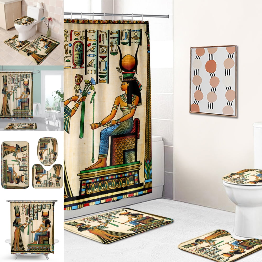 Yipa 4Pc Print Waterproof Ancient Egyptian MildewResistant Toilet Seat