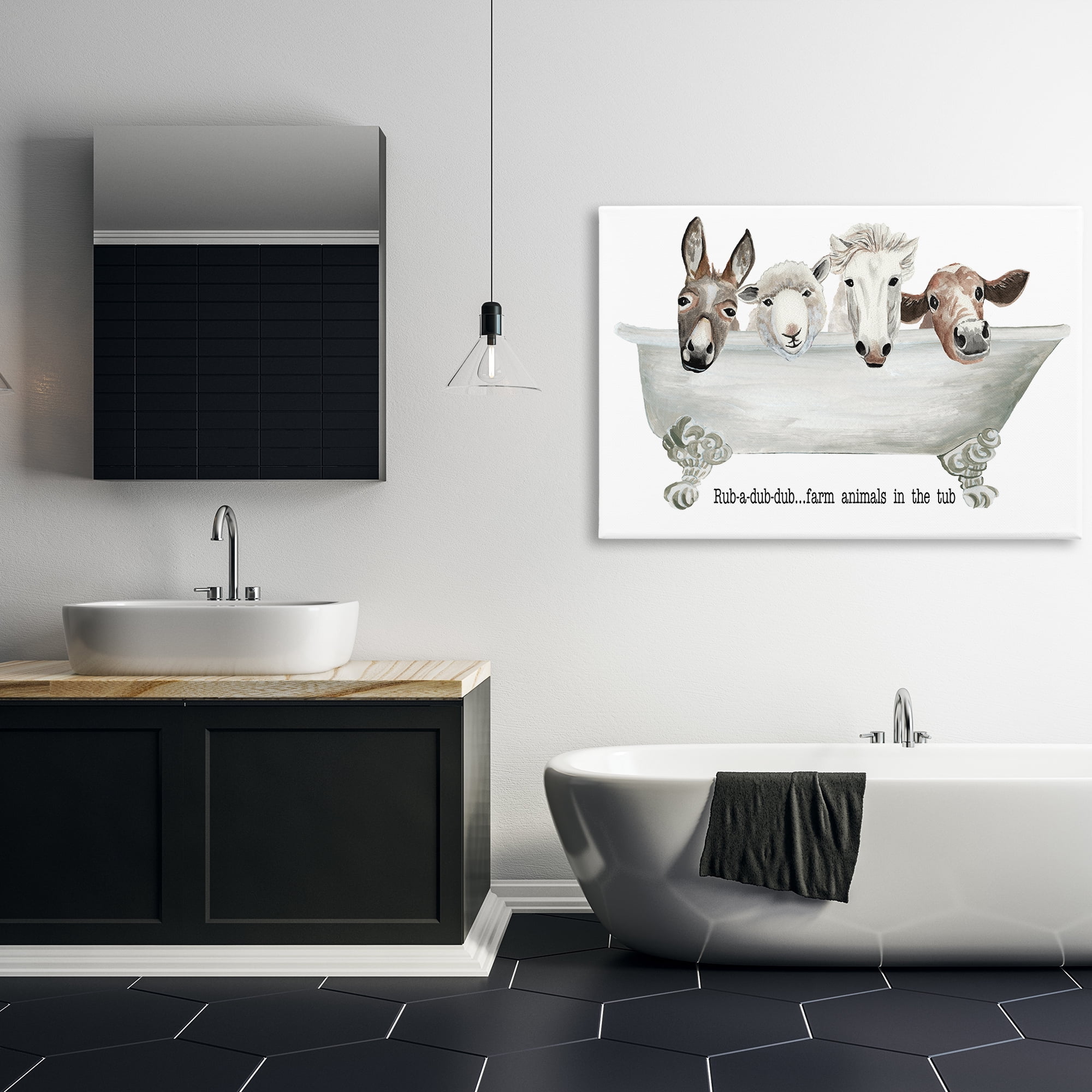 Stupell Industries Farm Animals Tub Bath & Laundry Painting Wrapped Canvas Art Print Wall Art, 45 x 30
