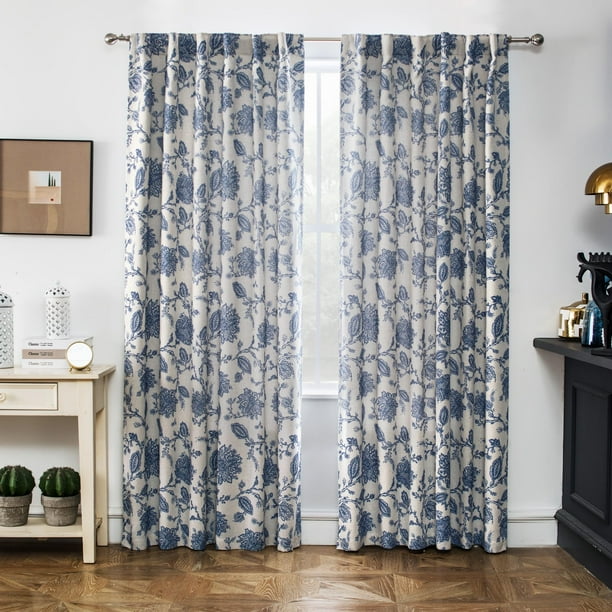 Cortinas DriftAway con estampado floral de cachemir azul marino, 2 paneles, 213 cm