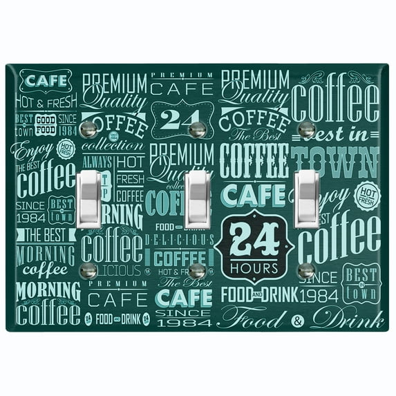 Metal Light Switch Wall Plate Outlet Cover (Coffee Shop Cafe Restaurant Sign Teal - Triple Toggle)