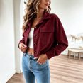 thumbnail image 3 of cocolona Cropped Jackets for Women Lapel Button Down Trendy Tops Casual Long Sleeve Fall Short Outerwear, 3 of 7