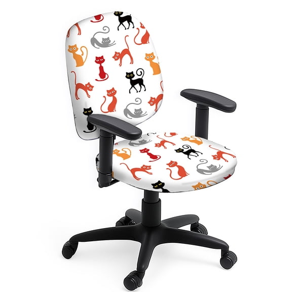 Polyester Office Chair Cover Set 2pcs Cat Chair Covers Cute Animal Stretchable Chairs Slipcover
