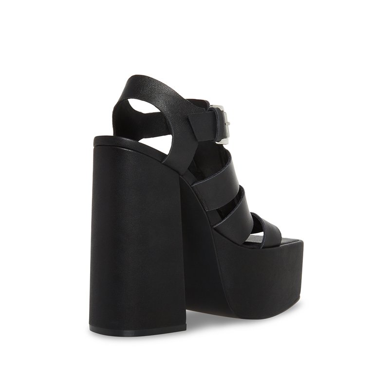 Steve Madden Tranquil Black Leather Open Square Toe Buckle