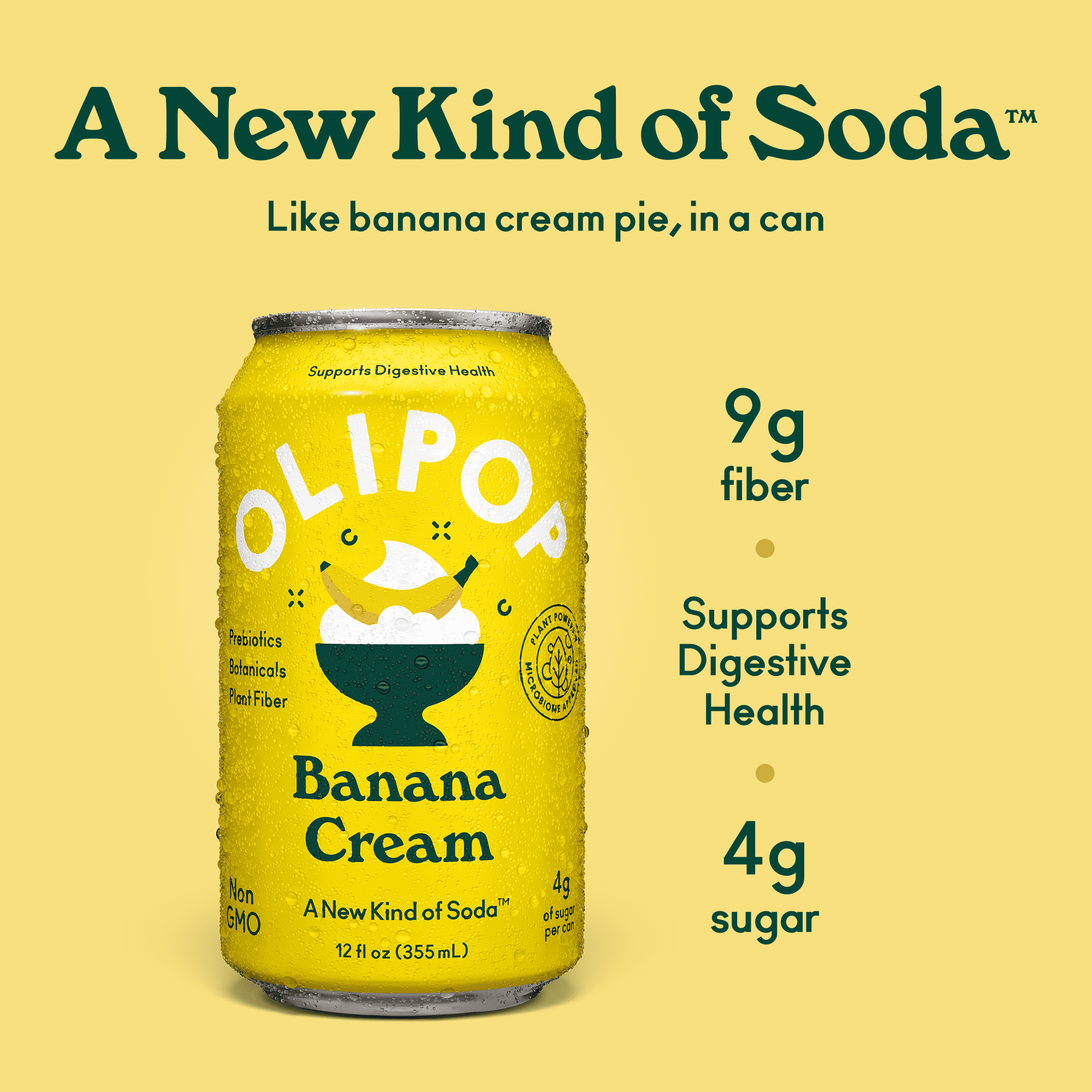 Olipop Prebiotic Soda Pop, Ginger Lemon, High Fiber, 12 fl oz 12