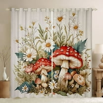 Castle Fairy Red Mushroom Boy Girl Black Out Curtains,Chic Floral Daisy Curtains Pack of 2 (42x63 Each),Botanical Plants Bedroom Curtains,Ultra Soft Home Decor