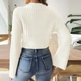 thumbnail image 6 of Npasoilc Cropped Sweaters for Women 2024 Trendy Fall Winter Long Puff Sleeve Round Neck Pullover Crochet Knitted Jumper Tops Casual Loose Sweaters Outfit Clothes, 6 of 6