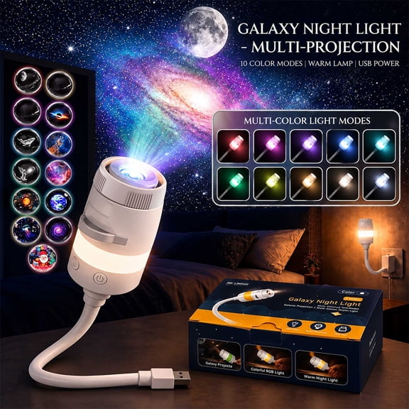 2-in-1 Galaxy Projector Night Light, USB Star Projector, 13 Projection Films, Multicolor LED Light, Adjustable Brightness, Portable Design, for Kids & Adults, Room Decor