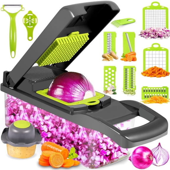 LINLIN Vegetable Chopping, Time and Labor-Saving Onion Chopper with Filter Basket, 9 in 1 Vegetable Onion Choppers, Slicer and Food Dicer, Multi Blade Vegetable Slicer Salad Cutter for Onion & Potato