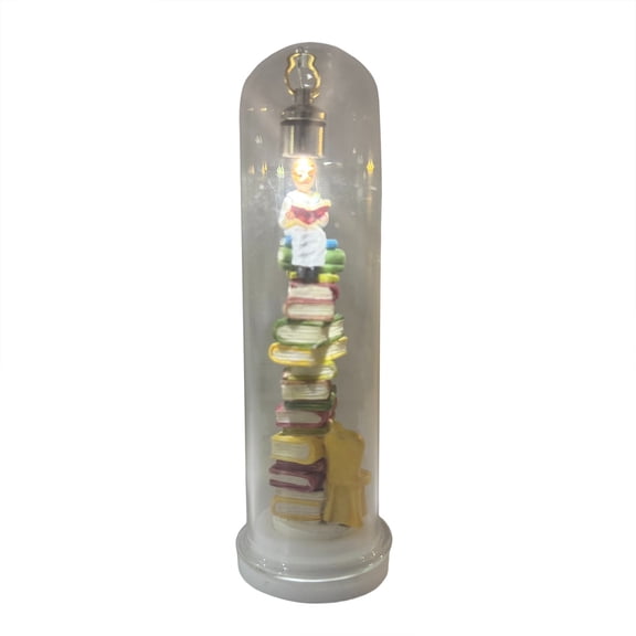 Hohaski Read Night Light Miniature Book Enthusiast Sculpture with Mini Books and LED Light Ornaments Christmas Decor