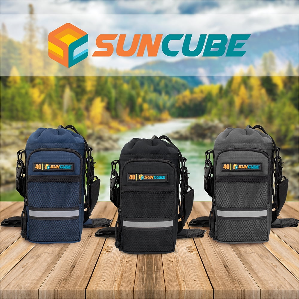 SUN CUBE Water Bottle Holder with Strap, Insulated Water Bottle Bag Carrier for Walking, Crossbody Bottle Carrying Sling Purse Neoprene Sleeve Pouch Pocket, Hiking Accessories Women Men, Gray 40oz