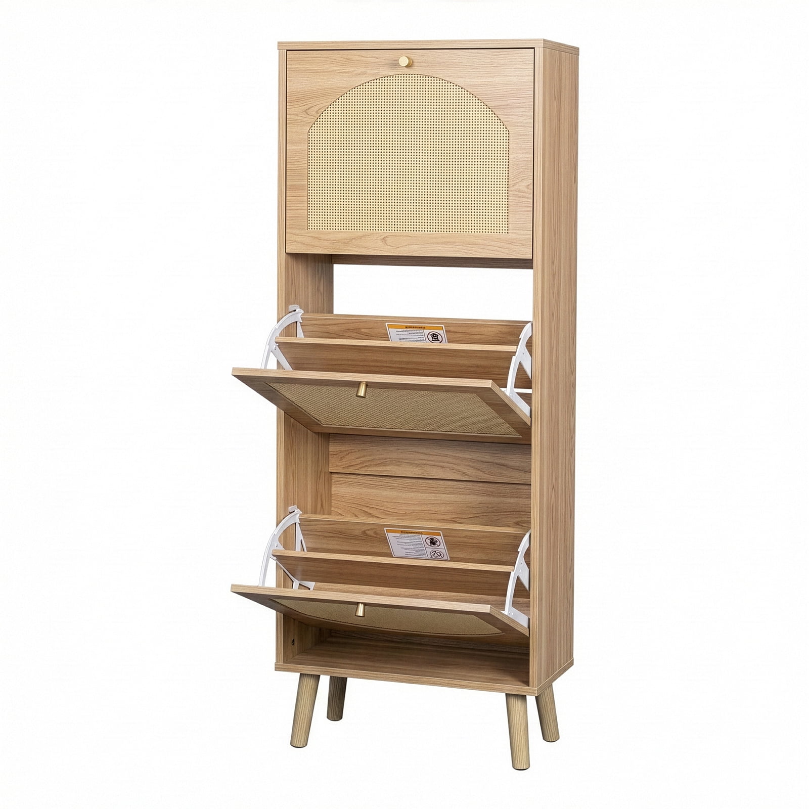3-Tier Shoe Cabinet, 54*24*135cm, Natural Wood