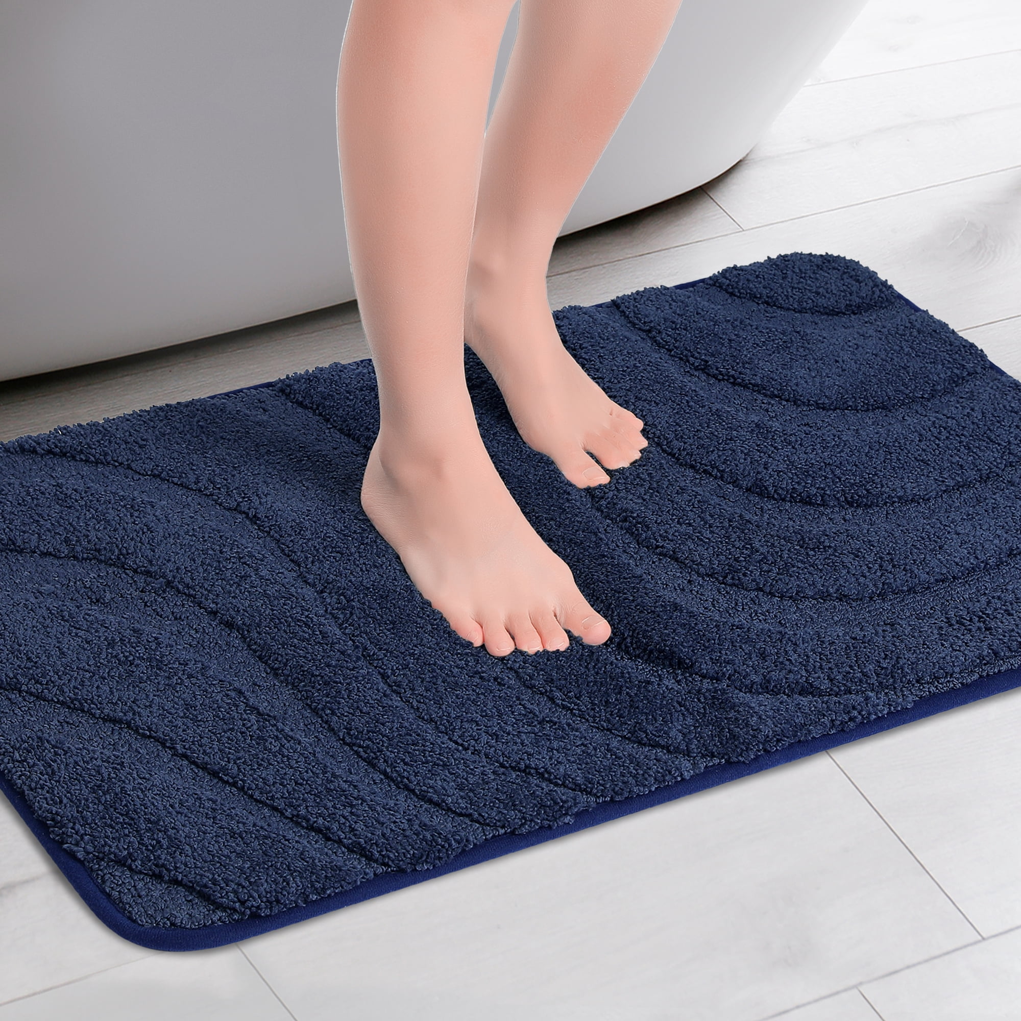 Unique Bargains Non Slip Bath Mat Geometry Bathroom Rug Absorbent Mat Microfiber Bath Rugs Dark Blue 20" x 32"