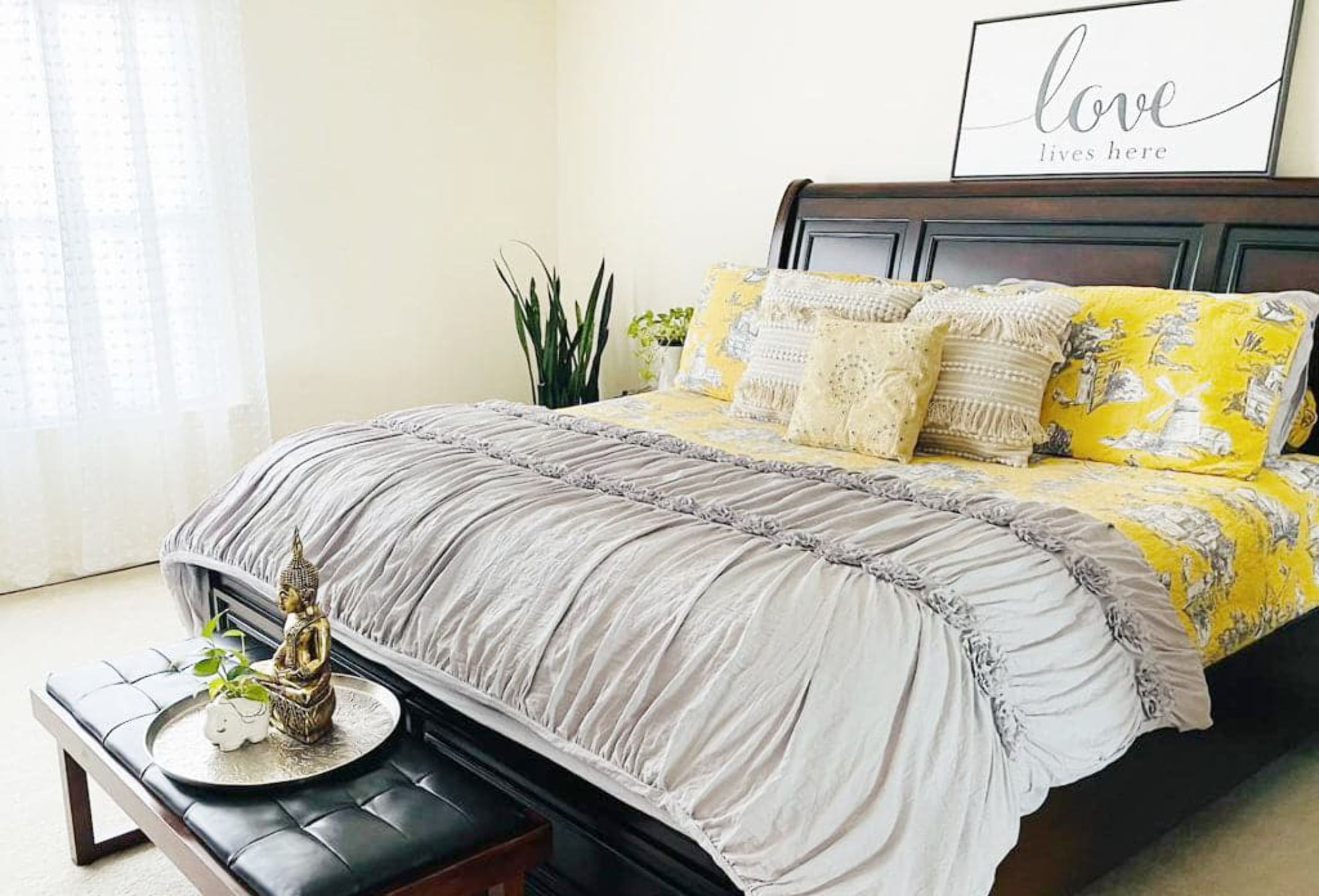 Lush Decor French Country Toile Cotton Reversible Quilt Yellow/GRAY 3Pc Set  King - Walmart.com, image size:2207x1500