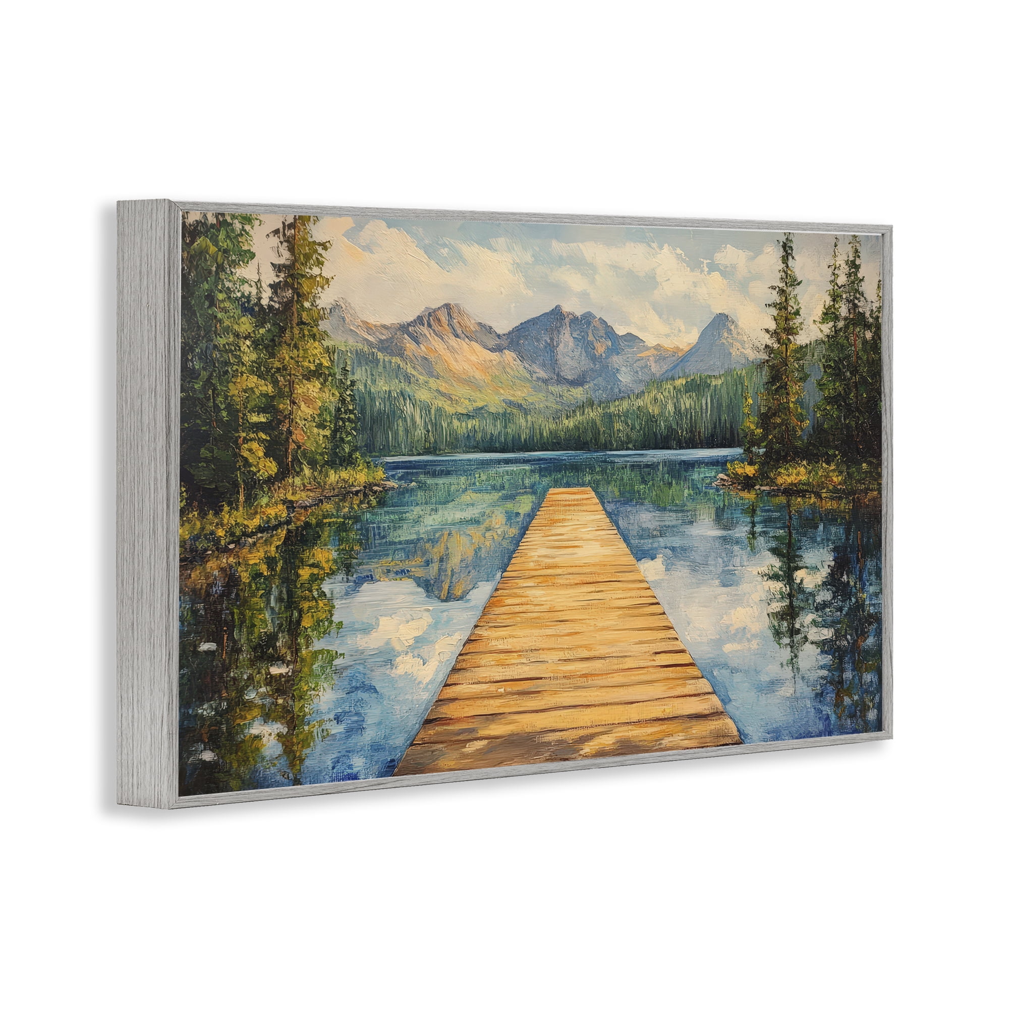Stupell Industries Dock in The Mountains Gray Framed Giclee Art, design by Petal Prints Design