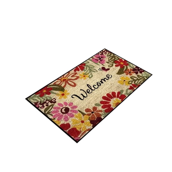 Door Mat Floral 35X23 Inch , Flower Doormat, Non Slip Coir Doormat for Covered Area, Welcome Mat for Outside Entrance, Floral