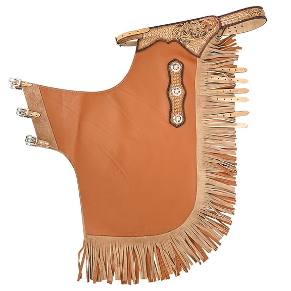 Hilason Western Small Bull Riding Chinks Chaps Adult Pro Rodeo Bronc Leather Tan