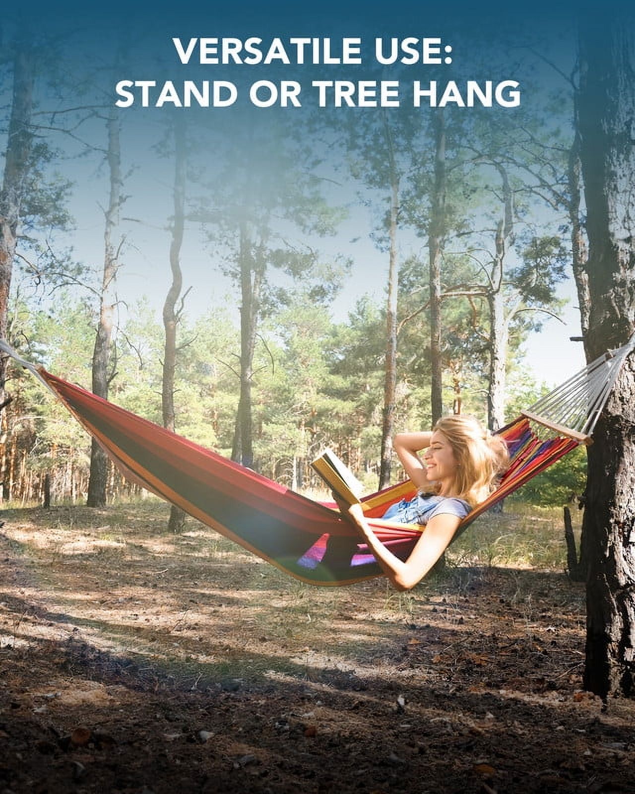 GYROOR Comfortable double hammock with adjustable stand, 600 lbs capacity with storage bag for camping, outdoor/indoor patio backyard portable hammock