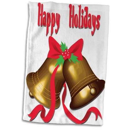 3dRose Happy Holidays Fancy Bells - Towel, 15 by 22-inch