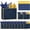 Navy Blue, Gold, variant on 12 Pack Metallic Paper Bags with Handles - Includes 24 Tissue Paper - 11.8"x10"x4" - Elegant 5 Senses Bags for Wedding, Bridesmaids, Groomsmen, Guests, Valentine's Day, Easter (Navy Blue, )